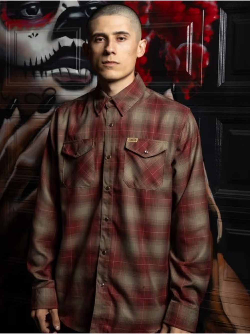 DIXXON Men's Red and Olive Plaid Button-Down Shirt